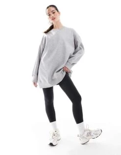 Monki Oversized Sweatshirt In Light Grey For Women Light Grey Melange -Monki Shop 205339256 1 lightgreymelange 1