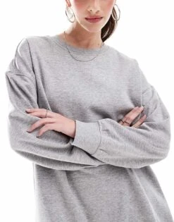 Monki Oversized Sweatshirt In Light Grey For Women Light Grey Melange -Monki Shop 205339256 4