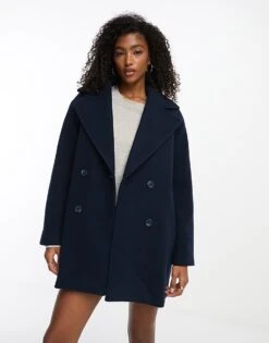 Monki Double Breasted Longline Jacket In Dark Blue For Women -Monki Shop 205340265 3