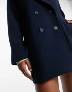 Monki Double Breasted Longline Jacket In Dark Blue For Women -Monki Shop 205340265 4