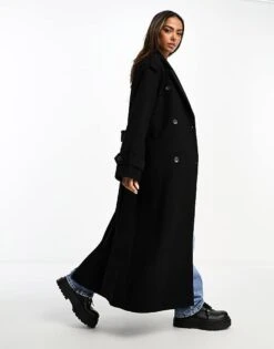 Monki Longline Belted Trench Coat In Black For Women -Monki Shop 205340346 4