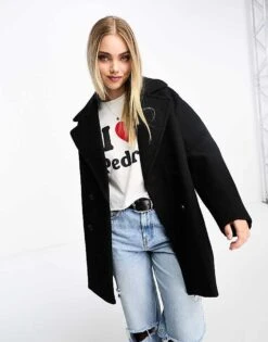 Monki Double Breasted Longline Jacket In Black For Women -Monki Shop 205340366 4