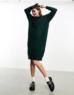 Monki Long Sleeve Knitted Midi Dress In Forest Green For Women -Monki Shop 205340646 1 forestgreen 1