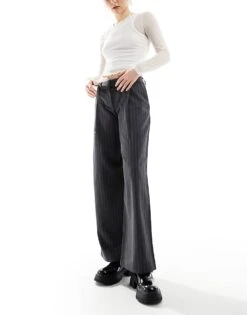 Monki Tapered Tailored Trousers In Grey Pinstripe For Women