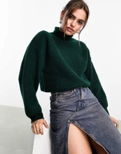 Monki Cropped Knitted Jumper In Forest Green For Women -Monki Shop 205347810 1 forestgreen 1