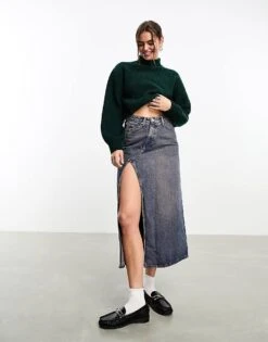 Monki Cropped Knitted Jumper In Forest Green For Women -Monki Shop 205347810 4