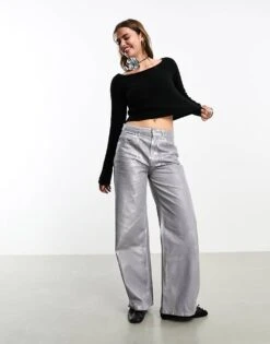 Monki Knitted Long Sleeve Boat Neck Top In Black For Women -Monki Shop 205347880 1 black 1