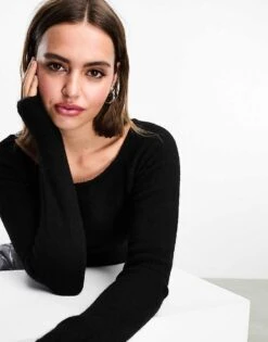 Monki Knitted Long Sleeve Boat Neck Top In Black For Women -Monki Shop 205347880 4