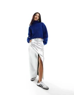 Monki Cropped Knitted Jumper In Cobalt Blue For Women -Monki Shop 205348032 4