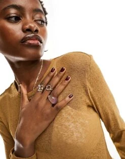 Monki Long Sleeve Sheer Top In Mustard Brown For Women -Monki Shop 205348050 3