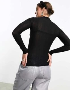 Monki High Neck Long Sleeve Top In Black For Women -Monki Shop 205362880 3