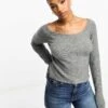 Monki Knitted Long Sleeve Boat Neck Top In Grey Marl For Women 1 Monki Knitted Long Sleeve Boat Neck Top In Grey Marl For Women -Monki Shop 205363982 1 greymarl