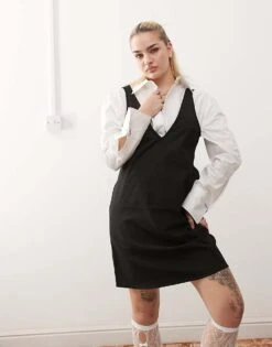 Monki Pinafore Mini Dress In Black For Women -Monki Shop 205371386 2