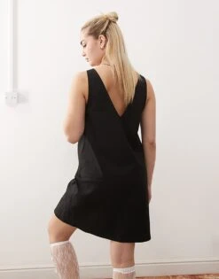 Monki Pinafore Mini Dress In Black For Women -Monki Shop 205371386 4