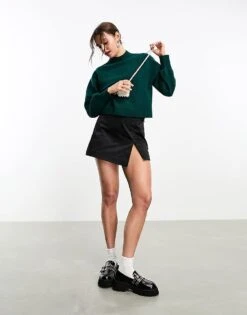 Monki Knitted Turtleneck Sweater In Dark Green For Women -Monki Shop 205429331 3