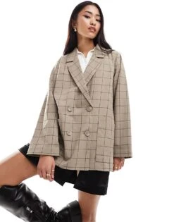 Monki Double Breasted Blazer In Beige Check For Women Light Brown/black 11 Monki Double Breasted Blazer In Beige Check For Women Light Brown/black -Monki Shop 205474258 1 lightbrownblack 1