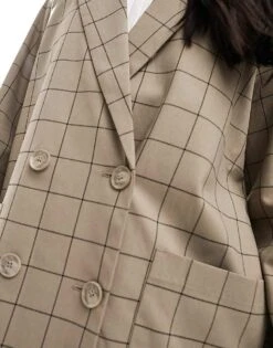 Monki Double Breasted Blazer In Beige Check For Women Light Brown/black 8 Monki Double Breasted Blazer In Beige Check For Women Light Brown/black -Monki Shop 205474258 2