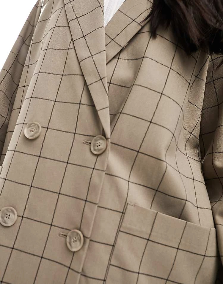 Monki Double Breasted Blazer In Beige Check For Women Light Brown/black 4 Monki Double Breasted Blazer In Beige Check For Women Light Brown/black - Image 2