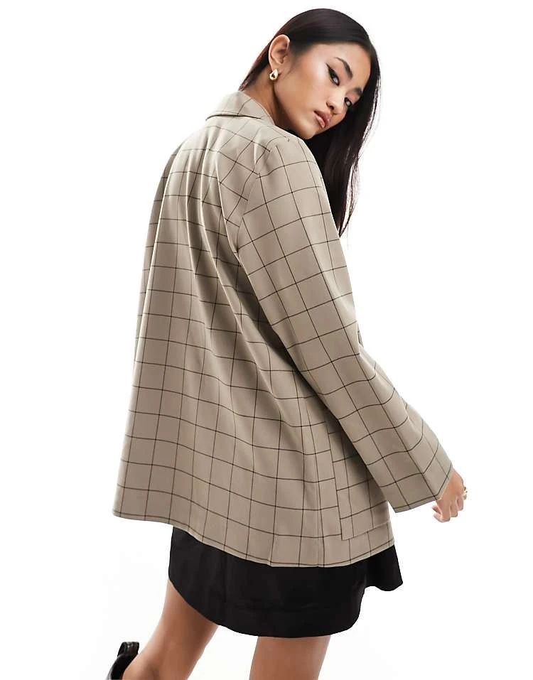 Monki Double Breasted Blazer In Beige Check For Women Light Brown/black 5 Monki Double Breasted Blazer In Beige Check For Women Light Brown/black - Image 3