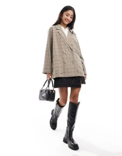 Monki Double Breasted Blazer In Beige Check For Women Light Brown/black 10 Monki Double Breasted Blazer In Beige Check For Women Light Brown/black -Monki Shop 205474258 4