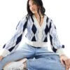 Monki Soft Knit Cardigan In Blue Argyle Check For Women -Monki Shop 205474439 1 blue