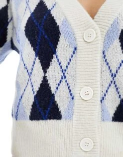 Monki Soft Knit Cardigan In Blue Argyle Check For Women 9 Monki Soft Knit Cardigan In Blue Argyle Check For Women -Monki Shop 205474439 3