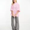 Monki High Neck Chunky Rib Knitted Jumper With Volume Sleeve In Pink For Women