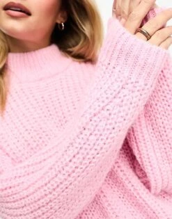 Monki High Neck Chunky Rib Knitted Jumper With Volume Sleeve In Pink For Women -Monki Shop 205490738 3
