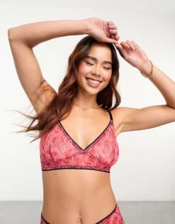 Monki Soft Mesh Bra In Pink Rose Print For Women -Monki Shop 205490815 4