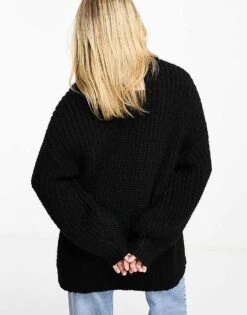 Monki High Neck Chunky Rib Knitted Jumper With Volume Sleeve In Black For Women -Monki Shop 205490903 3