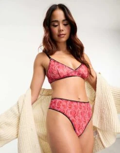 Monki Soft Mesh Thong In Pink Rose Print For Women -Monki Shop 205491052 4