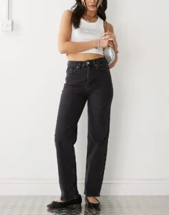 Monki Zami High Waist Straight Leg Jeans In Black For Women