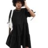 Monki Short Sleeve Mini Tiered Dress With Bow Detail In Black For Women -Monki Shop 205544292 1 black