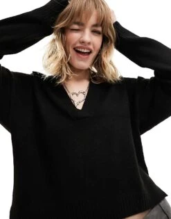 Monki Long Sleeve Collar Polo Knitted Sweater In Black For Women -Monki Shop 205578892 2