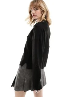 Monki Long Sleeve Collar Polo Knitted Sweater In Black For Women -Monki Shop 205578892 4