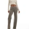 Monki Super Soft Low Waist Wide Leg Jersey Trousers In Khaki For Women