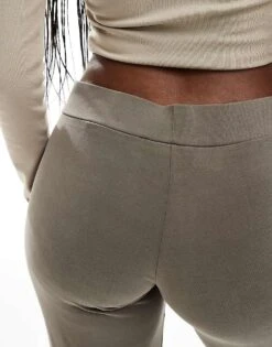 Monki Super Soft Low Waist Wide Leg Jersey Trousers In Khaki For Women -Monki Shop 205621647 3