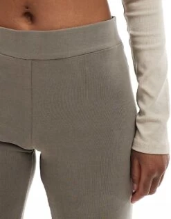 Monki Super Soft Low Waist Wide Leg Jersey Trousers In Khaki For Women -Monki Shop 205621647 5