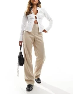 Monki Relaxed Straight Tailored Trousers In Beige For Women -Monki Shop 205659266 1 beige 1