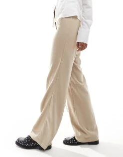 Monki Relaxed Straight Tailored Trousers In Beige For Women -Monki Shop 205659266 2