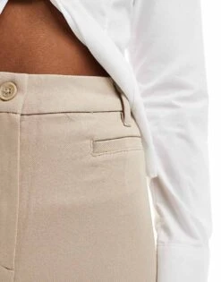 Monki Relaxed Straight Tailored Trousers In Beige For Women -Monki Shop 205659266 4