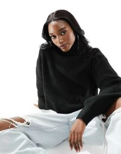 Monki Cropped Knitted Jumper In Black For Women -Monki Shop 205681687 4