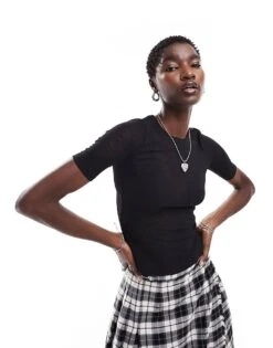 Monki Short Sleeve Semi Sheer T-shirt In Black For Women -Monki Shop 205681722 1 black 1