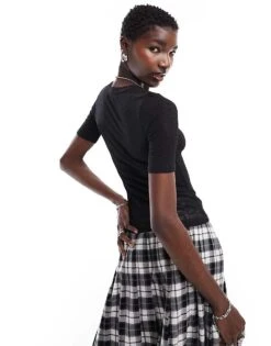 Monki Short Sleeve Semi Sheer T-shirt In Black For Women -Monki Shop 205681722 3