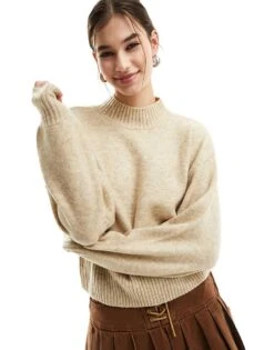 Monki Knitted Turtleneck Sweater In Beige For Women