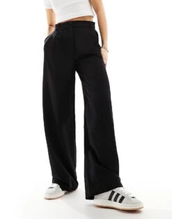 Monki High Waist Wide Leg Tailored Trousers In Black For Women