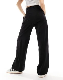 Monki High Waist Wide Leg Tailored Trousers In Black For Women -Monki Shop 205690993 3