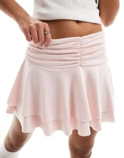 Monki Ruched Ruffle Mini Skirt In Pink For Women -Monki Shop 205728465 5