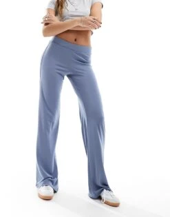 Monki Super Soft Wide Leg Trousers In Dusty Blue For Women -Monki Shop 205728511 1 blue 1