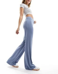 Monki Super Soft Wide Leg Trousers In Dusty Blue For Women -Monki Shop 205728511 5